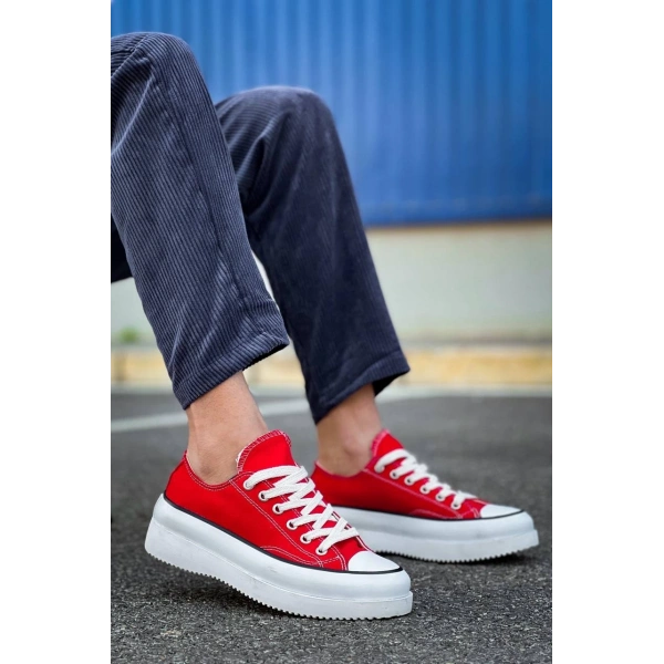 KB-CX-3 Kuback Kısa Kırmızı Keten Beyaz Yüksek Taban Spor Ayakkabı