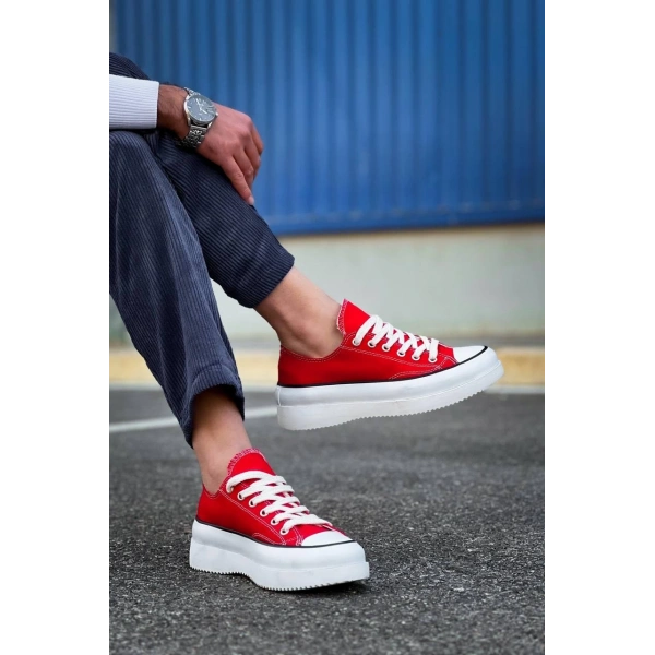 KB-CX-3 Kuback Kısa Kırmızı Keten Beyaz Yüksek Taban Spor Ayakkabı