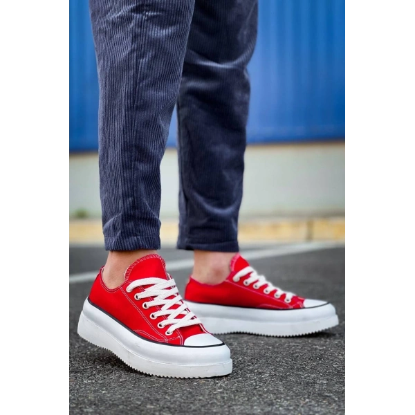 KB-CX-3 Kuback Kısa Kırmızı Keten Beyaz Yüksek Taban Spor Ayakkabı