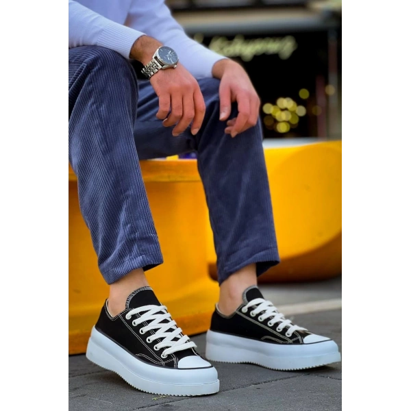 KB-CX-3 Kuback Kısa Siyah Keten Beyaz Yüksek Taban Spor Ayakkabı