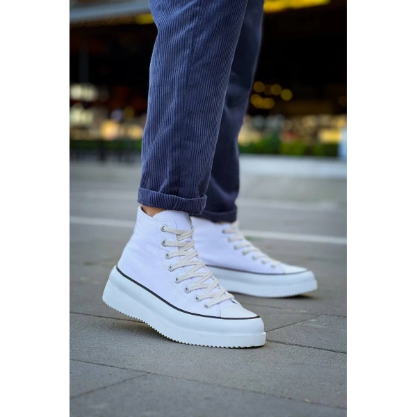 KB-CX-3 Kuback Uzun Beyaz Keten Beyaz Yüksek Taban Spor Ayakkabı