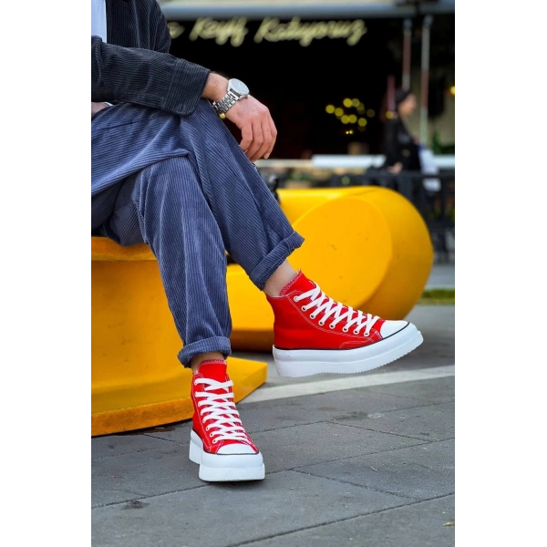 KB-CX-3 Kuback Uzun Kırmızı Keten Beyaz Yüksek Taban Spor Ayakkabı