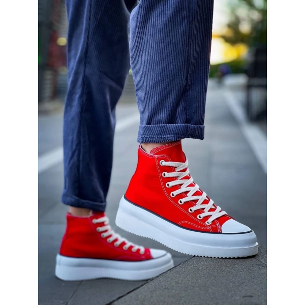 KB-CX-3 Kuback Uzun Kırmızı Keten Beyaz Yüksek Taban Spor Ayakkabı