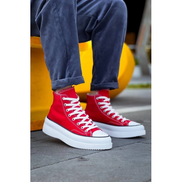 KB-CX-3 Kuback Uzun Kırmızı Keten Beyaz Yüksek Taban Spor Ayakkabı