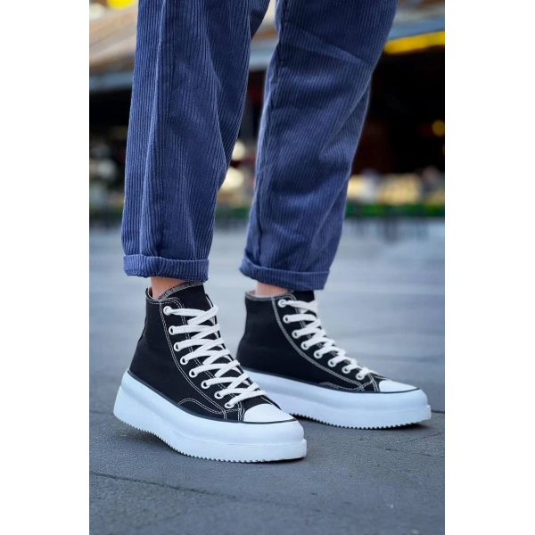 KB-CX-3 Kuback Uzun Siyah Keten Beyaz Yüksek Taban Spor Ayakkabı