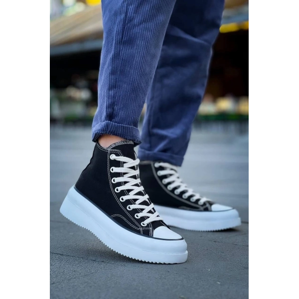 KB-CX-3 Kuback Uzun Siyah Keten Beyaz Yüksek Taban Spor Ayakkabı