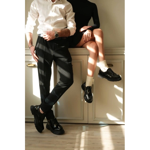 KB-KX6 Kuback Kömür Rugan Bağcıklı Günlük Unisex Ayakkabı