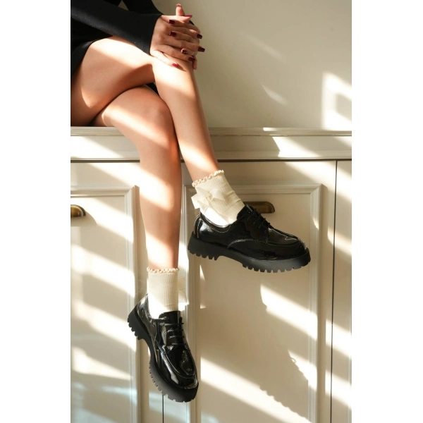 KB-KX6 Kuback Kömür Rugan Bağcıklı Günlük Unisex Ayakkabı