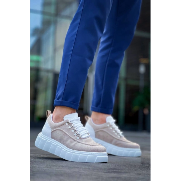 KB-X10 Kuback Bej Süet Beyaz Yüksek Taban Günlük Spor Ayakkabı