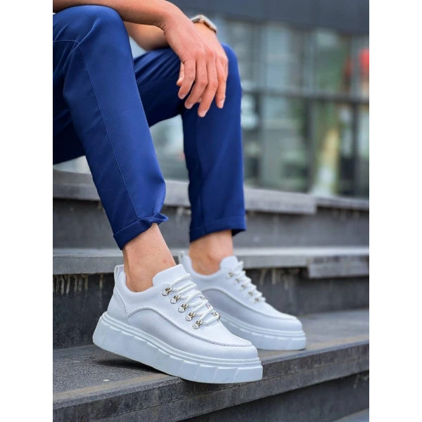 KB-X10 Kuback Beyaz Cilt  Beyaz Yüksek Taban Günlük Spor Ayakkabı