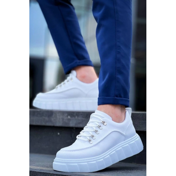 KB-X10 Kuback Beyaz Cilt  Beyaz Yüksek Taban Günlük Spor Ayakkabı