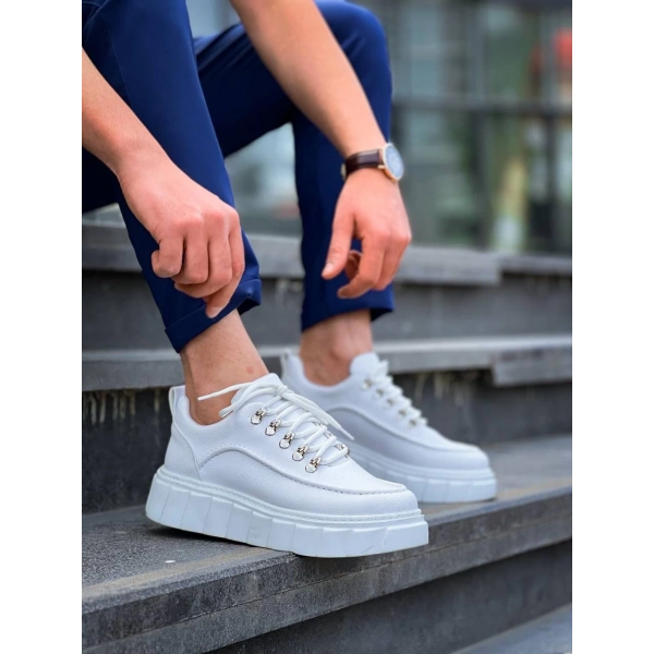 KB-X10 Kuback Beyaz Cilt  Beyaz Yüksek Taban Günlük Spor Ayakkabı