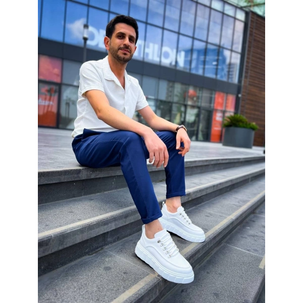 KB-X10 Kuback Beyaz Cilt  Beyaz Yüksek Taban Günlük Spor Ayakkabı
