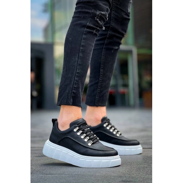 KB-X10 Kuback Siyah Cilt  Beyaz Yüksek Taban Günlük Spor Ayakkabı