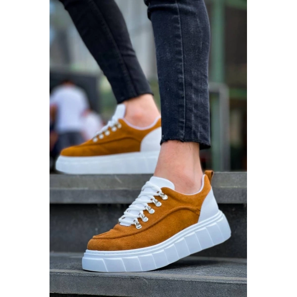 KB-X10 Kuback Taba Süet Beyaz Yüksek Taban Günlük Spor Ayakkabı