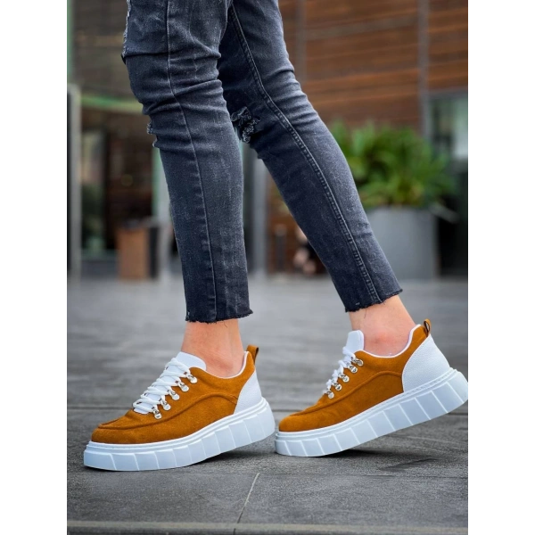 KB-X10 Kuback Taba Süet Beyaz Yüksek Taban Günlük Spor Ayakkabı