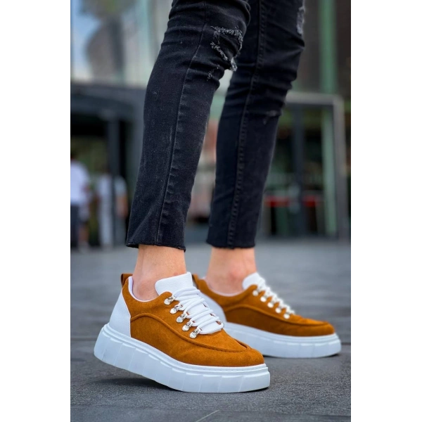 KB-X10 Kuback Taba Süet Beyaz Yüksek Taban Günlük Spor Ayakkabı