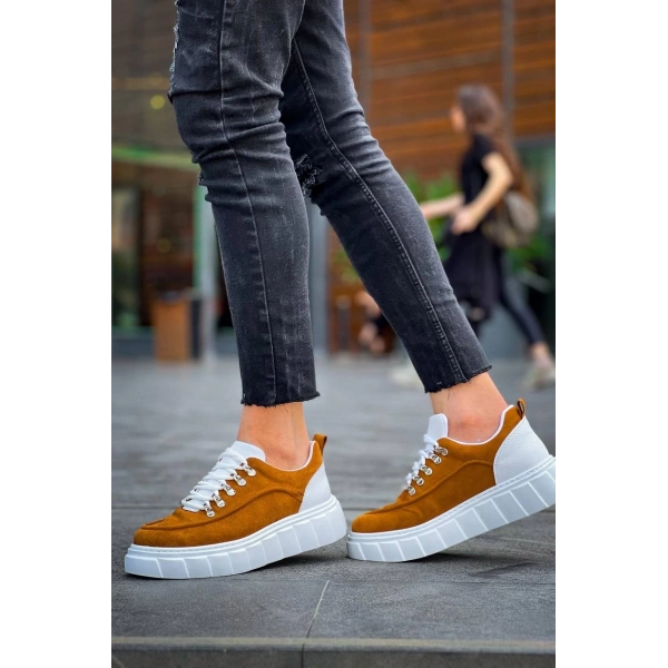 KB-X10 Kuback Taba Süet Beyaz Yüksek Taban Günlük Spor Ayakkabı