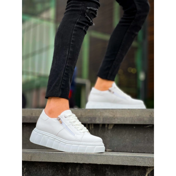 KB-X155 Kuback Beyaz Cilt Detaylı Beyaz Yüksek Taban Günlük Spor Ayakkabı