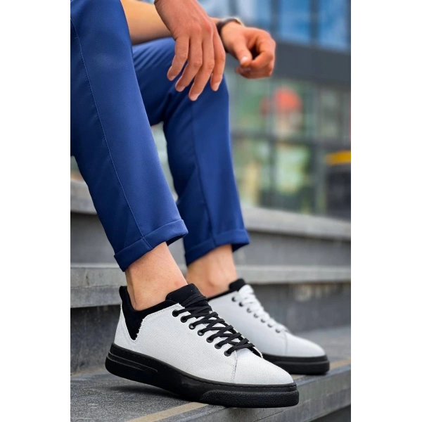 KB-X204 Kuback Beyaz Siyah Keten Siyah Yüksek Taban Günlük Erkek Spor Ayakkabı