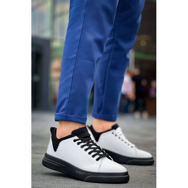 KB-X204 Kuback Beyaz Siyah Keten Siyah Yüksek Taban Günlük Erkek Spor Ayakkabı