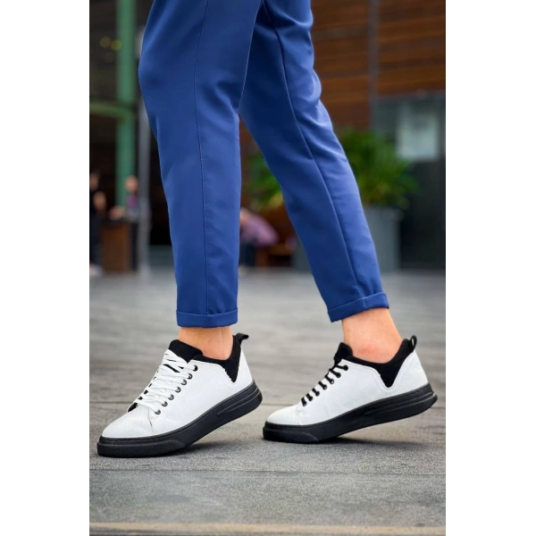 KB-X204 Kuback Beyaz Siyah Keten Siyah Yüksek Taban Günlük Erkek Spor Ayakkabı