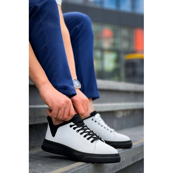 KB-X204 Kuback Beyaz Siyah Keten Siyah Yüksek Taban Günlük Erkek Spor Ayakkabı