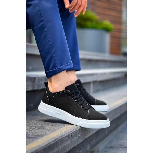 KB-X204 Kuback Siyah Keten Beyaz Yüksek Taban Günlük Erkek Spor Ayakkabı