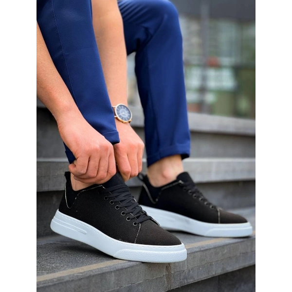 KB-X204 Kuback Siyah Keten Beyaz Yüksek Taban Günlük Erkek Spor Ayakkabı