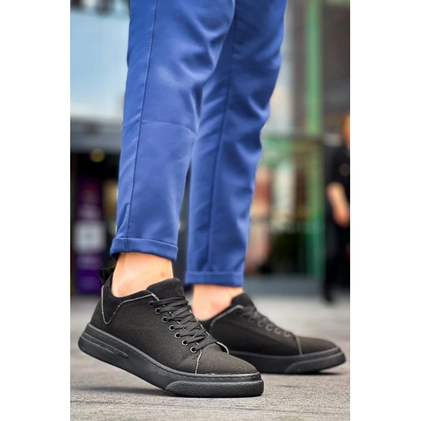 KB-X204 Kuback Siyah Keten Siyah Yüksek Taban Günlük Erkek Spor Ayakkabı
