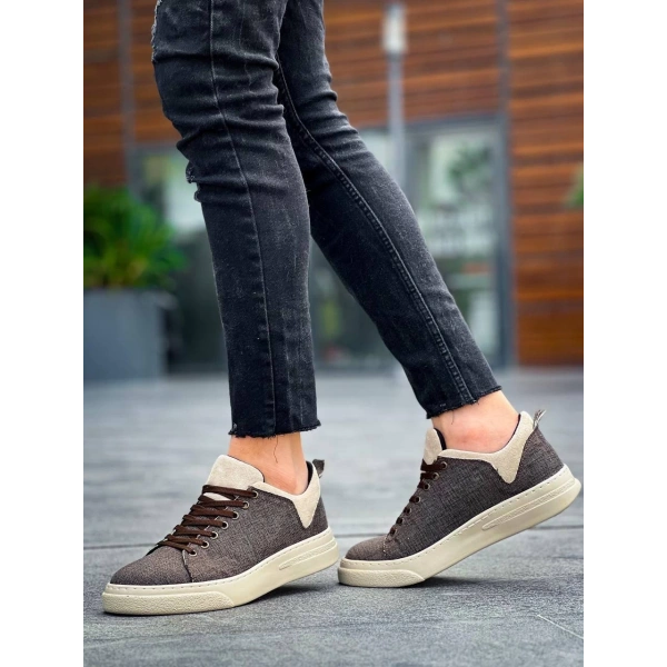 KB-X204 Kuback Taba Bej Keten Bej Yüksek Taban Günlük Erkek Spor Ayakkabı