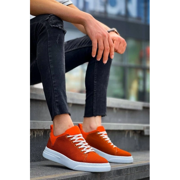 KB-X204 Kuback Turuncu Keten Beyaz Yüksek Taban Günlük Erkek Spor Ayakkabı