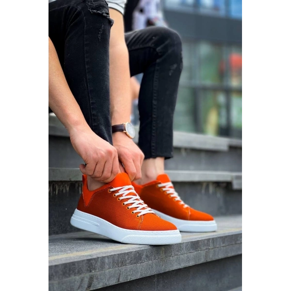 KB-X204 Kuback Turuncu Keten Beyaz Yüksek Taban Günlük Erkek Spor Ayakkabı