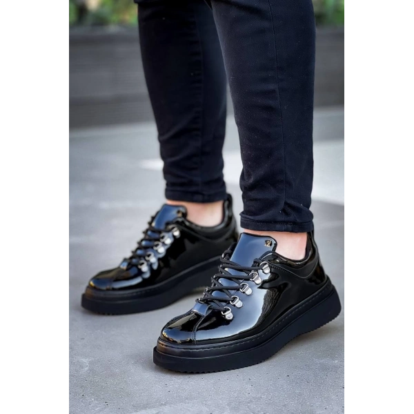 KB-X4  Kuback Siyah Rugan Siyah Yüksek Taban Bağcıklı Günlük Erkek Ayakkabı