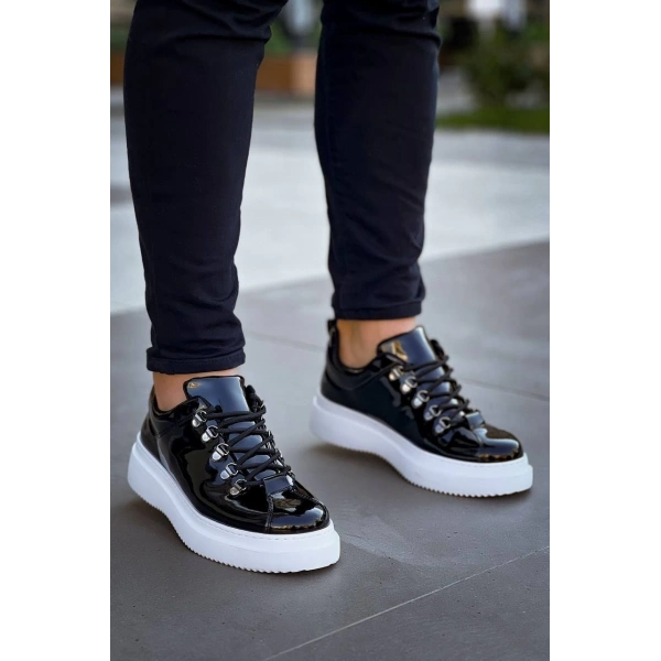 KB-X4  Kuback Siyah Rugan Yüksek Taban Bağcıklı Günlük Erkek Ayakkabı