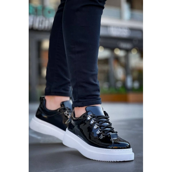 KB-X4  Kuback Siyah Rugan Yüksek Taban Bağcıklı Günlük Erkek Ayakkabı