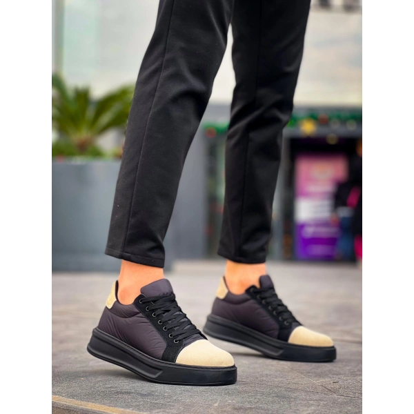 KB-X46 Kuback Siyah Bej Yüksek Siyah Taban Günlük Spor Ayakkabı