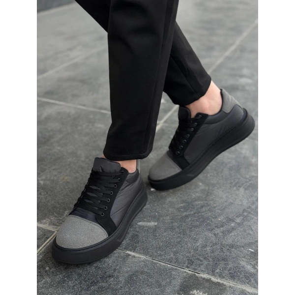 KB-X46 Kuback Siyah Gri Yüksek Siyah Taban Günlük Spor Ayakkabı