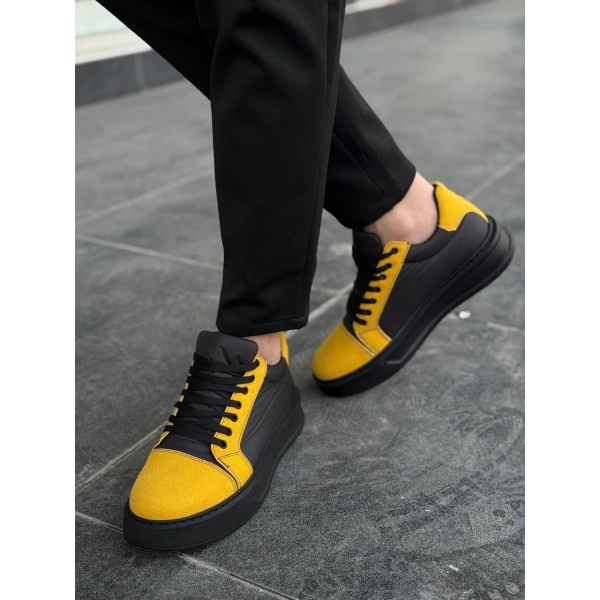 KB-X46 Kuback Siyah Sarı Yüksek Siyah Taban Günlük Spor Ayakkabı