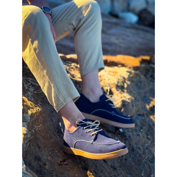 KB-X5 Kuback Lacivert  Süet Bağcıklı  Günlük Erkek Ayakkabı