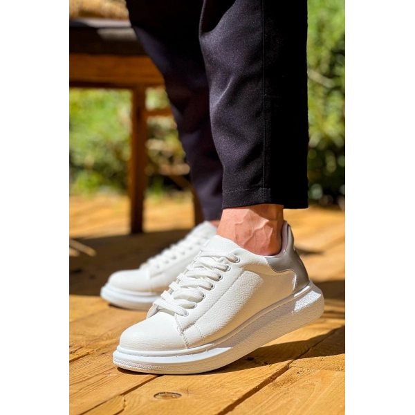 KB-X500  Kuback Beyaz Gümüş Yüksek Taban Bağcıklı Günlük Erkek Ayakkabı