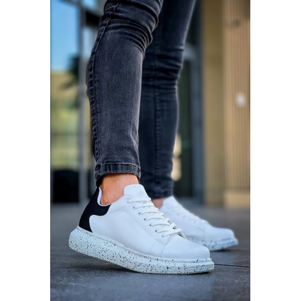 KB-X500  Kuback Beyaz Siyah  Yüksek Taban Bağcıklı Günlük Erkek Ayakkabı