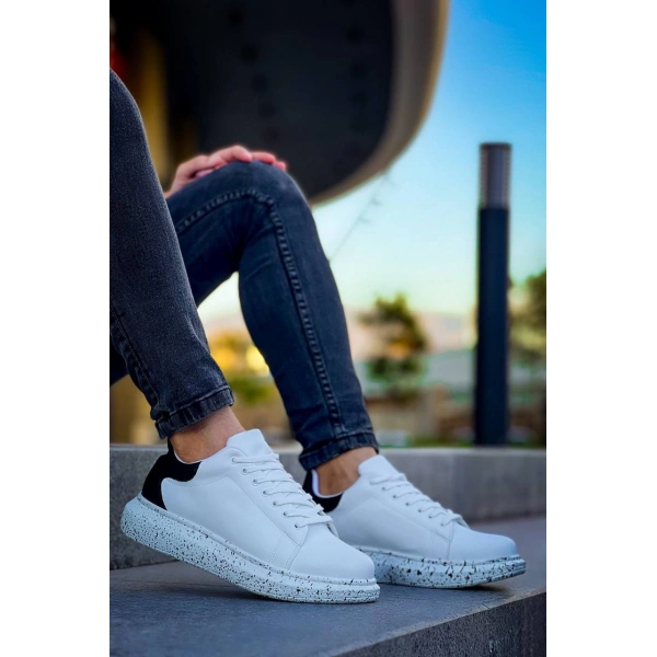 KB-X500  Kuback Beyaz Siyah  Yüksek Taban Bağcıklı Günlük Erkek Ayakkabı