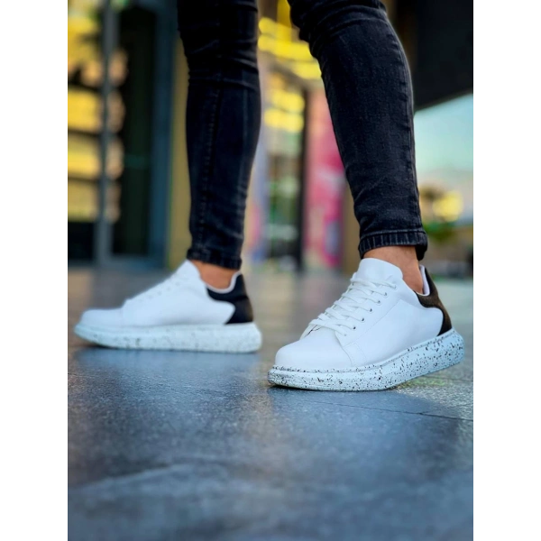 KB-X500  Kuback Beyaz Siyah  Yüksek Taban Bağcıklı Günlük Erkek Ayakkabı