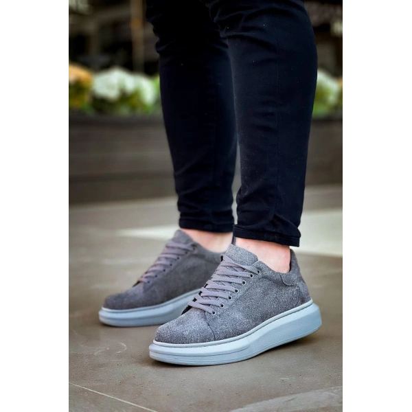 KB-X500  Kuback Gri Süet Yüksek Taban Bağcıklı Günlük Erkek Ayakkabı