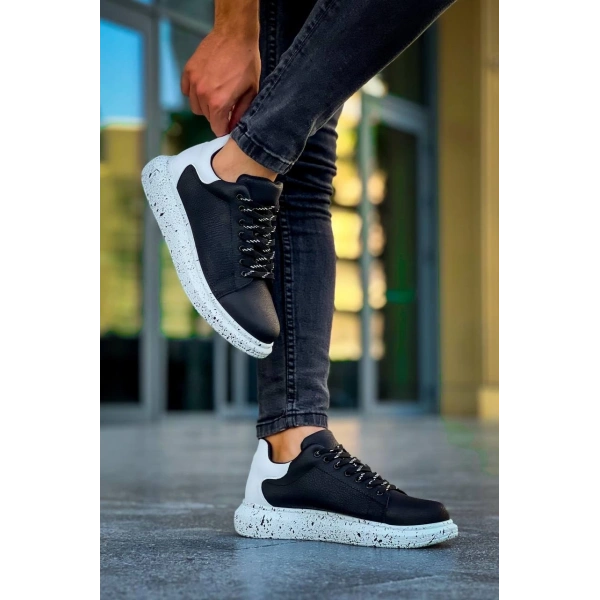 KB-X500  Kuback Siyah Beyaz Yüksek Taban Bağcıklı Günlük Erkek Ayakkabı