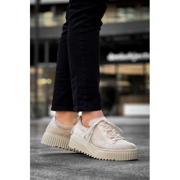 KB-X502  Kuback Bej Süet Yüksek Bej Taban Bağcık Detaylı Lastikli Günlük Erkek Ayakkabı