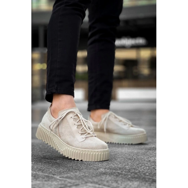 KB-X502  Kuback Bej Süet Yüksek Bej Taban Bağcık Detaylı Lastikli Günlük Erkek Ayakkabı