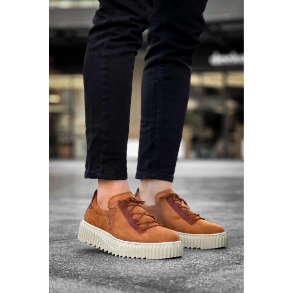 KB-X502  Kuback Taba Süet Yüksek Bej Taban Bağcık Detaylı Lastikli Günlük Erkek Ayakkabı