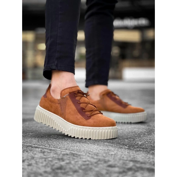 KB-X502  Kuback Taba Süet Yüksek Bej Taban Bağcık Detaylı Lastikli Günlük Erkek Ayakkabı